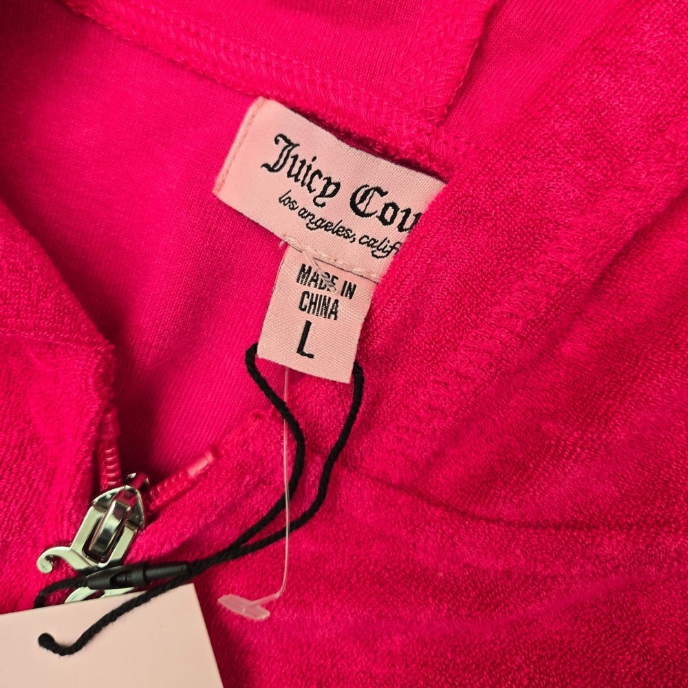 Juicy Couture Vixen Pink Terry Hoodie and Shorts Set Rhinestone Logo size Large - Picture 12 of 12